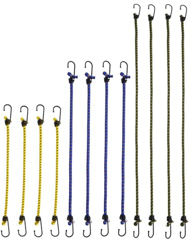 Spanngummi mit Haken 12er Set – Starke Spanngurte mit Haken in 3 Größen (30cm/40cm/60cm) für Zeltfixierung, Wäschetrocknung & Camping – Hochwertiger Expander mit Haken für Gepäcktransport