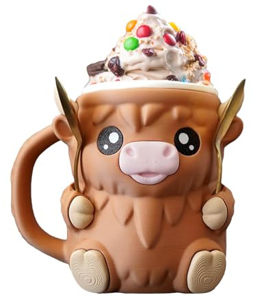 Highland Cow Ice Pint Holder, Niedlicher Kuh Eiscreme-Pint-Halter, Mit Löffel Schlitzs, Geheimer Snackschublade, Becherhalter Für Bierdosen Mit Gefriersicherem Griff Für Camping Party Grillen