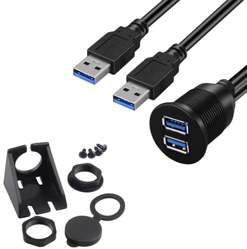 VISSQH Adattatore montaggio a incasso dual USB 3.0 A Maschio a femmina Cavo di prolunga Accoppiatore montaggio a pannello USB A per auto, barca, moto,Cruscotto(2M)