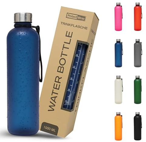 BierEx Trinkflasche 1l - Kohlensäure geeignet & Auslaufsicher - Für Sport, Schule & Büro - Sport Trinkflasche Gym - Wasserflasche Sprudel geeignet - Sportflasche 1 Liter (1 Stück Blau)
