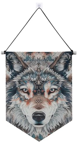 Boho-Stil, Blumen-Wolf, Banner zum Aufhängen mit Teleskopstange, Stoffbanner, Partydekorationen für Türen, Wände, Fenster, Gärten, Hof