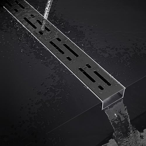 Lineare Ablaufrinne Duschablauf Edelstahl Entwässerungsrinne Rectangulaire Bodenablauf, Schmaler Entwässerungssysteme Für Pool Garten Badezimmer(Black,5x5cm(2x2))