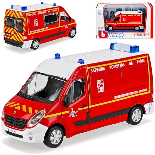 alles-meine.de GmbH Renautl Master III Sapeurs Pompiers Feuerwehr Paris Rot 3. Generation Ab 2010 1/50 Burago Modell Auto mit individiuellem Wunschkennzeichen