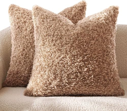 SWJ-swjssb Teddy Fleece Kissenbezüge 40x40 60x60 2er Set Kissenbezug 50x50, Sofa Kissenhüllen Für Dekokissen Dekorative Zierkissen -hüllen, Kissen Bezug Vielseitig Einsetzbar(Kamel,40x40 cm Set of 2)