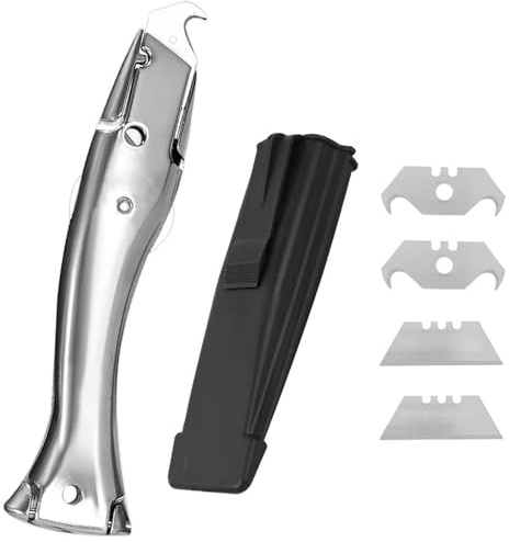 1 Stück Teppichmesser Profi Trapezmesser Schneidemesser Hakenmesser mit 2 Haken, 2 Trapezmesser und 1 Kunststoffhülse für Dachdecker, Tischler, Spengler