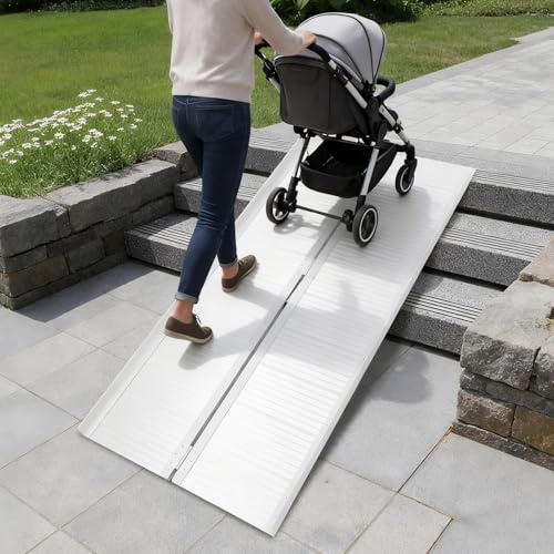 Rollstuhlrampe Klappbar Tragbar Rampe Türschwelle, Treppenrampe für Rollstuhl mit Rutschhemmende Struktur, für Stufen/Schwellen/Rollstühle/Roller/Handkarren, Tragfähigkeit 300 kg