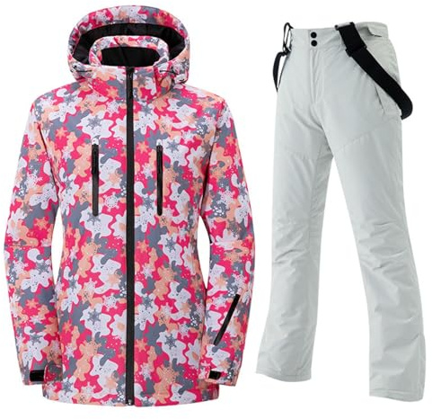 Generisch Skianzug Damen 2 Teilig Set: Skijacke Und Skihose Zweiteiler Skianzüge Wasserdicht Skibekleidung Große Größen Schneeanzug Winddicht Ski Anzug Schneeanzüge
