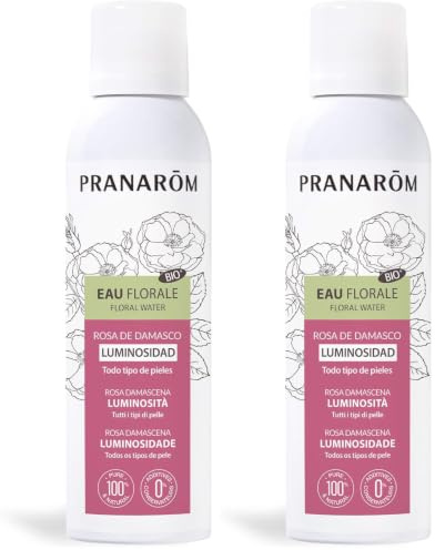 PRANARÔM - Eau Florale de Rose de Damas BIO – Tonifiant, Ravive l'éclat de la peau - Hydrolat 100% Pur et Naturel - 150 ML (Lot de 2)