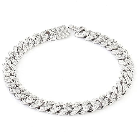 CCXXYGWJ 6 mm Armband, Weißgold vergoldet, Miami Bling Lab Diamant-Kettenarmbänder, Armreif aus 925er Sterlingsilber, 6 mm Breite, 20,3 cm