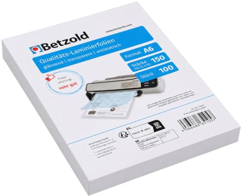 Betzold Laminierfolien DIN A6, 100 Stück, 150 mic | Laminiertaschen, Dokumentenschutz, Folierfolien, Schule, Büro