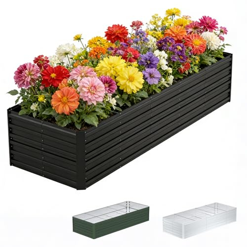 Ferzone Potager Surélevé Métal 300x120x58cm, Lit de Jardin Fond Ouvert, Potager Surélevé Acier Galvanisé, Jardinière Extérieur Jardin Antirouille pour Culture Légumes Fleurs Herbes Aromatiques, Noir