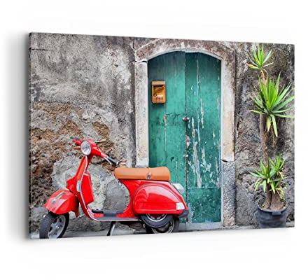 Wandbilder Dekoration Wohnzimmer Scooter transport italien retro Bilder auf Leinwand 120x80cm Leinwandbild Schlafzimmer Deko Wand Kunstdruck Art Groß XXL Wanddeko Bild Wall Decor Canvas AA120x80-2571
