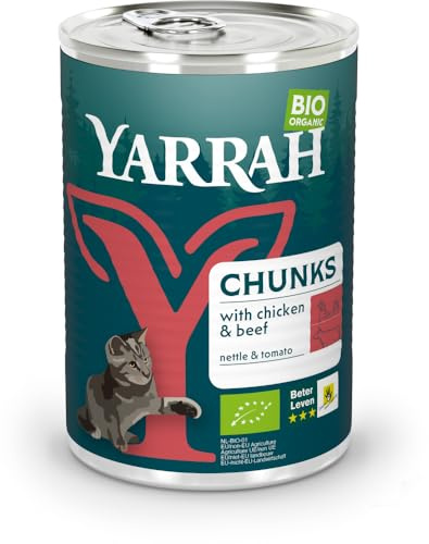Bio Yarrah Bio Katze Dose Bröckchen getreidefrei Huhn mit Rind 2 x 405 g