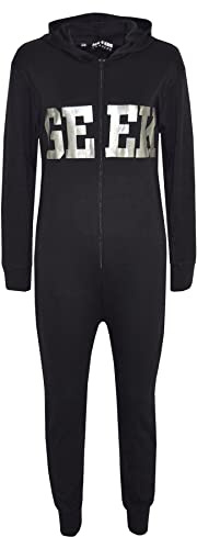A2Z 4 Kids Girls Boys GEEK Hooded Onesie Jumpsuit Children Hooded - Geek Onesie Black Silver 13