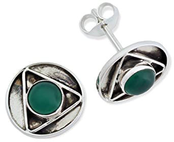 Ohrstecker 925 Silber grüner Onyx Stein Edelstein Ohrringe echt Silber Damen Sterling Silber Stecker Geschenk(MOS-053-14)