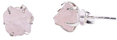 RSE426 - Orecchini a perno, in argento Sterling 925, con quarzo rosa grezzo, gioielli da donna