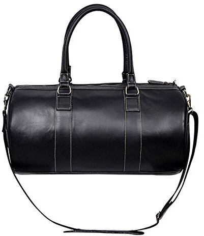 Leder-Weekend Bag Holdall New stilvolle Duffel Travel Gym Männer Frauen Damen Nacht Designer-Wochenende Glasur Ledertasche 9098 (Black)
