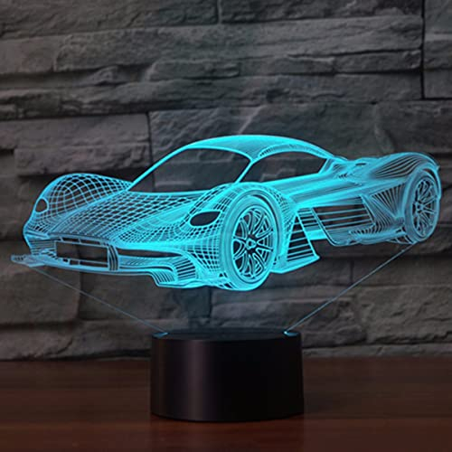 PONLCY 3D Illusion Lampe Auto Led Nachtlicht, 16 Farben Fernbedienung USB Schreibtischlampen, Schlafzimmer Dekoration Tischlampe für Kinder Weihnachten Geburtstag Geschenke