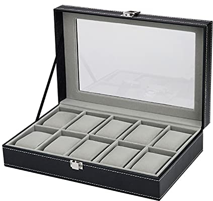 SELVA Uhrensammelbox – Für 10 Uhren – Hervorragende Verarbeitung – Leder – Maße: 308 x 195 x 77 mm