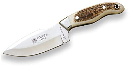 Joker Jagdmesser CC39 Cebra mit Hirschhorngriff, inkl. brauner Lederscheide, Gewicht 190 Gramm, Klinge 11,5 cm MOVA, Angelgerät, Jagd, Camping und Wandern