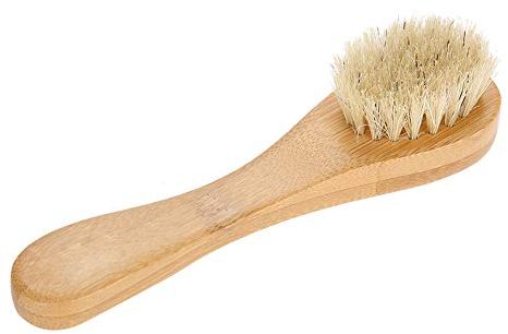 Sonew Cepillo de limpieza facial, cepillo de cerdas naturales para cepillado en seco y mango de fregado, cepillo de limpieza de la piel para exfoliar y limpiar profundamente