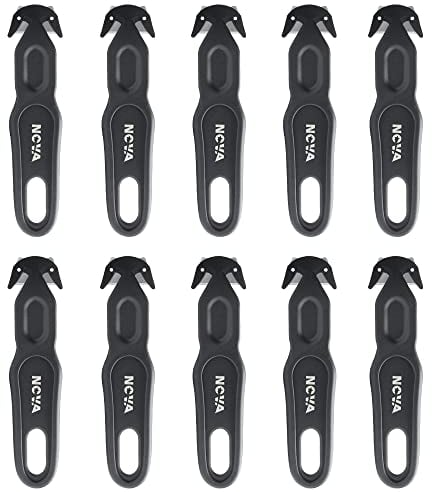 Nova Safety Cutter Tool, Safety Box Cutter Knife, Ergonomic Film Cutting Blade, Box, Strap, Carton, Package, Envelope and Letter Opener (10 Piece - Black)