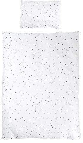 roba Kinderbettwäsche 100 x 135 cm Sternenzauber grau - Bettwäsche Set für Mädchen & Jungen - Decken & Kissenbezug aus Baumwolle für Babys & Kinder - Stern Motiv - Weiß
