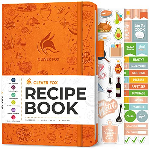 Clever Fox Recipe Book to Write in Your Own Meals 14.5x21.5 Orange | Blank cook book notebook, Cooking & baking essentials for women, teens, kids & girls, Make your own DIY baker's notebook