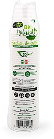 GIO'STYLE 50 Bicchieri da Caffè 80 cc - Bioplastica - Made in Italy - Biodegradabili e Compostabili