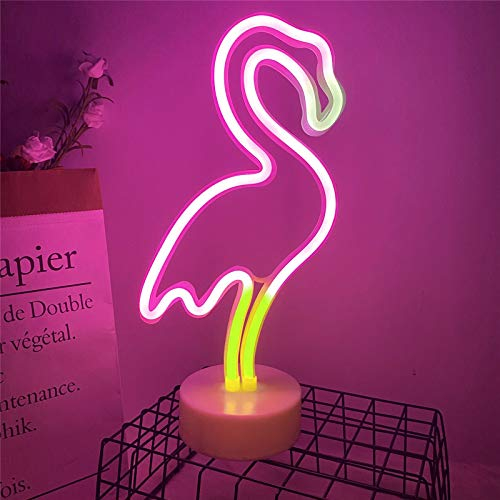 ENUOLI Neon Flamingo Light Pink Neon Sign LED Neon Sign with Base Table Decoration USB&Battery Operated Neon Night Light for Kids Bedroom Neon Light Signs for Wedding Party Christmas Bar