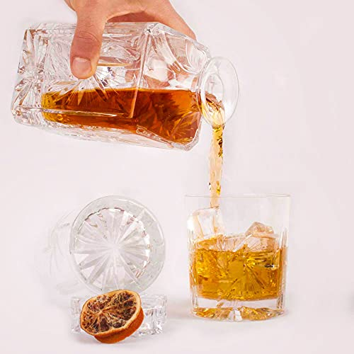 FranquiHOgar Vasos de cristal tallado a mano para Whisky y licores botella licorera de 70 cL| SCOTLAND (1 Botella + 6 Vasos)