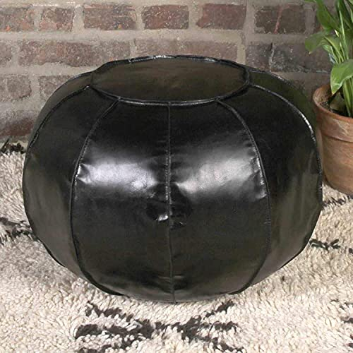 Casa Moro Orientalisches Ledersitzkissen Pouf Nishay schwarz mit Füllung Ø 52cm Höhe 36cm Polsterhocker rund Sitz-Pouf moderner Fußhocker Boho Sitzhocker HH3315