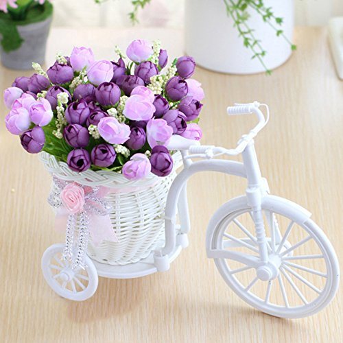 MISNODE Künstliche Blumen mit Fahrrad, Garten Nostalgie Fahrrad, Mini Dreirad Künstliche Blume Dekor Pflanze Ständer für Party Home Office Hotel Dekoration, Lila