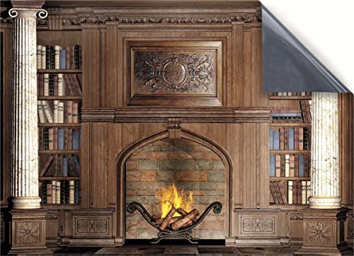 Stick & Go Repositionable Self Adhesive Dolls House Wallpaper 1:12 Scale (1 Sheet) - Study & Fireplace - No. 157