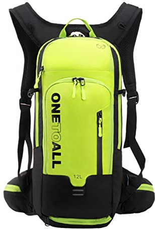 LOCAL LION Fahrradrucksack Skirucksack klein für Damen Herren 12L ultraleicht wasserdicht zum Skifahren Radsport Camping mit Regenschutz schwarz grün