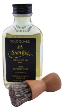 Hebold Schuhmacherei Set mit Saphir Hebold Schuhmacherei Schuhpflegeset mit Medaille D'Or Ledersohlenöl 100 ml und mit personalisierten Baumwollbeutel: Größe: 100 ml mit Tiegelbürste