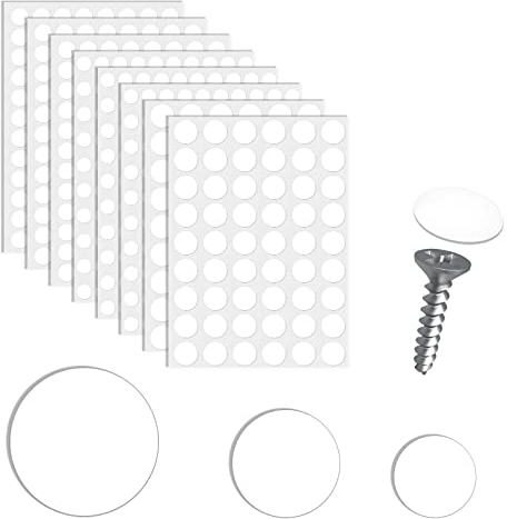 AIEX 9 Bögen mit 870 Stück Schraubenlochaufkleber, 3 Größen PVC für Holzschränke, Regale, Möbel (Weiß)