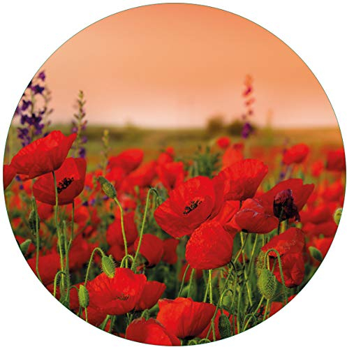 Wallario Glasbild rund Mohnblumen auf dem Feld - Rund, 50 cm Durchmesser Wandbild Glas in Premium-Qualität: Brillante Farben, freischwebende Optik
