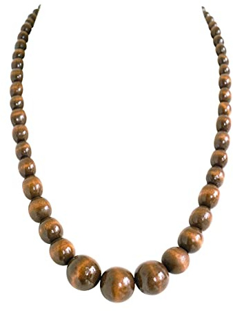 Xianli Wang Natural Wood Beads Necklace for Men Women Wooden Chain Unisex Chunky Bead Necklaces
