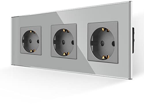 JIMEIDA Steckdose Dreifach in Grau, 16Amp Glas Schuko Steckdosen Unterputz Schutzkontakt Wandsteckdose- 228 * 86mm, 250V, 3 Fach