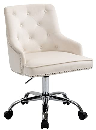 Sepnine Bürostuhl Samt, Schreibtischstuhl Aesthetic Mädchen, Schminkstuhl mit Rollen, Drehstuhl mit Silbernen Stuhlbeinen, Höhenverstellbar, Studie, Büro, Schlafzimmer, Bis 135 kg, Weiß