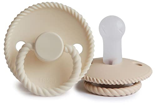 FRIGG Rope Lot de 2 sucettes | Sucette en silicone | Sans BPA | Fabriqué au Danemark | Tétine Cerise Symétrique |(Cream/Croissant, Taille 2 (6-18 Mois))