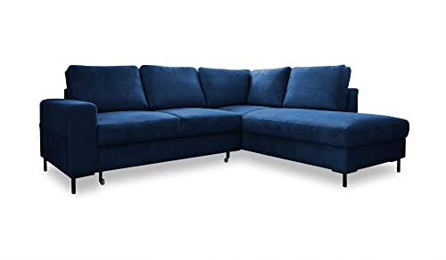 MIUFORM Ecksofa mit Schlaffunktion, Lofty Lilly Wohnlandschaft L-Form, Couch L Form Wohnladschaft mit Schlaffunktion Schlafcouch, Sofa Cord Metallfüße (Navy blau, Rechts ausgerichtet)