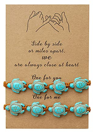 Insekten Armband Böhmisches Türkis-Schildkröten-Perlenarmband, verstellbar, handgewebt, Vintage-Armband mit Karte für Damen, Herren, Strandschmuck Jungfrau Der Säule Armband (B, One Size)