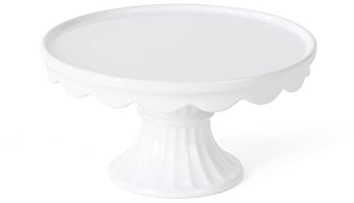 Martha Stewart Patterson 10 Round White Stoneware Pedestal Cake Stand, 5.1 Tall - Fits 9 Cakes | Elegeant Display Plate Stand for Parties, Weddings & Desserts
