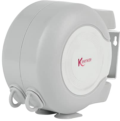 Kleeneze KL064332FEU7 Corde à Linge rétractable de 30 m - Corde à Linge Murale avec Support pivotant, Double Corde à Linge, sèche-Linge Durable, séchage Naturel, Utilisation intérieure et extérieure