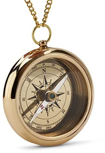 NKlaus Maritim 6cm Kompass mit Kette aus Messing Gold Taschenkompass Navigationkompass 11669