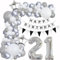 Luftballons Girlande 21 Geburtstag Deko Frauen Mann Luftballons Silber grau Weiß deko 21. Geburtstag Frau Männer 21 Jahre Geburtstagdeko Silber Happy 21 Birthday Girlande Ballons Deko Weiß silber
