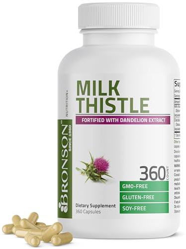 Bronson Milk Thistle Silymarin Marianum & Dandelion Extract Liver Health Support, Antioxidant Support, Detox, 360 Capsules