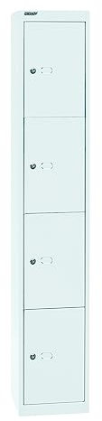 Bisley Garderobenschrank Office mit Schloss aus Stahlblech, 4 Fächer - Spind abschließbar für Sportzeug, Kleidung & Co. - Tiefe: 45,7 cm - Farbe: verkehrsweiß